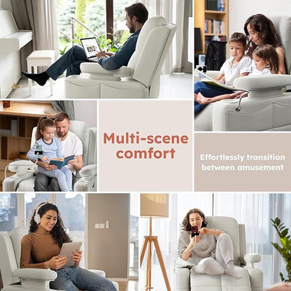 Triple Motor Power Swivel Rocker Recliner Chair with Adjustable Armrests for Adults Elderly, FSC Certified Faux Leather Rocking Chair Nursery for Breastfeeding(White)