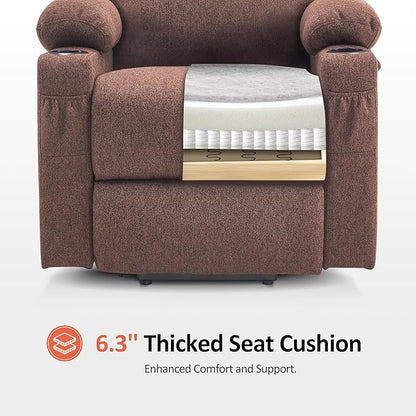 MCombo Power Lift Recliner Chair for Elderly, Lift Chair with Heat and Massage for Tall People, USB&Type C Ports, Extended Footrest, Cup Holders, Fabric 7516 (Large, Coffee)