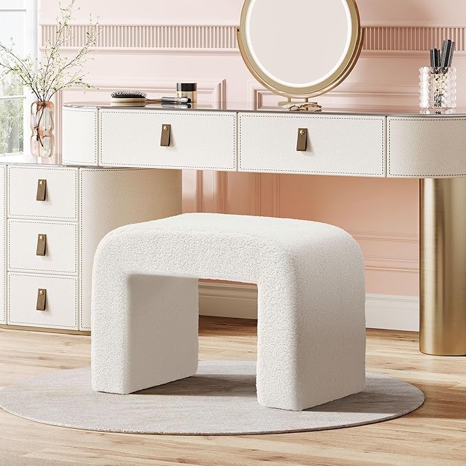 Tribesigns White Vanity Stool, 24" Wide Foot Rest for Couch, Large Foot Stool Ottoman, Modern Extra Seating for Living Room, Shoe Bench for Entryway, Dressing Chair for Bedroom, Fully Assembly
