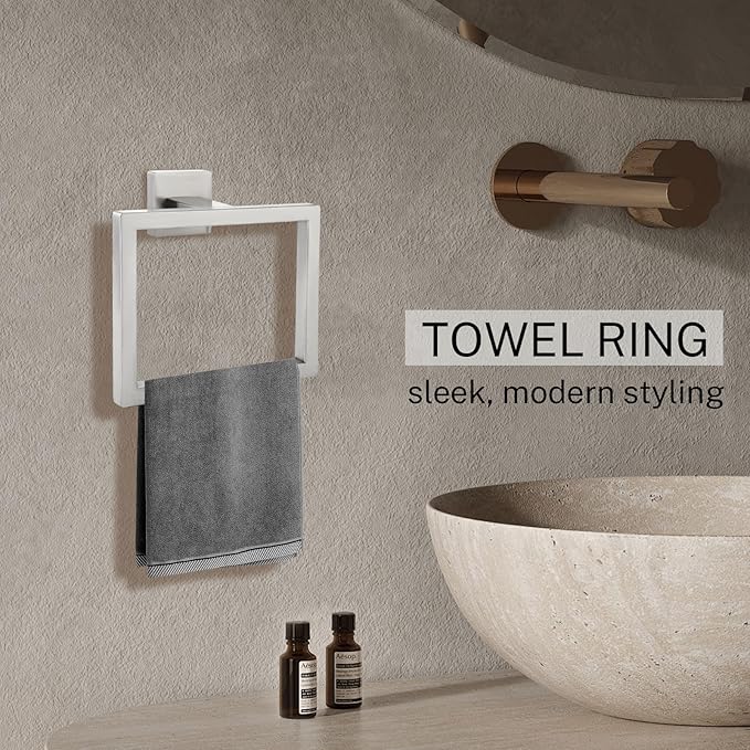 2-Piece Brushed Nickel Square Towel Ring,Modern Hand Towel Holder for Bathroom,Stainless Steel Towel Hangers Wall-Mounted Towel Rack