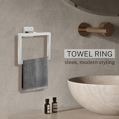 2-Piece Brushed Nickel Square Towel Ring,Modern Hand Towel Holder for Bathroom,Stainless Steel Towel Hangers Wall-Mounted Towel Rack
