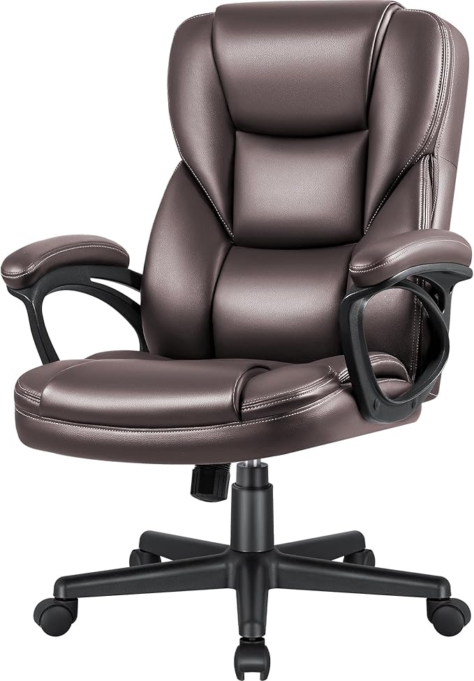 JUMMICO Executive Office Chair High Back Managerial Home Desk Chair, Adjustable Swivel Computer PU Leather Chair with Lumbar Support (Brown)