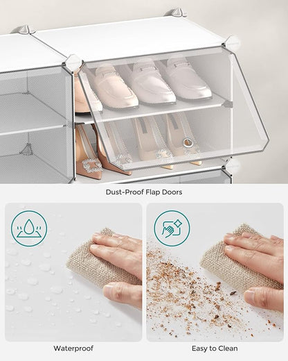 SONGMICS Shoe Rack Organizer, 6-Tier Shoe Storage Cabinet for Closet and Entryway, Holds 24 Pairs of Shoes, Adjustable, Cloud White and Trasparent ULPC033W01