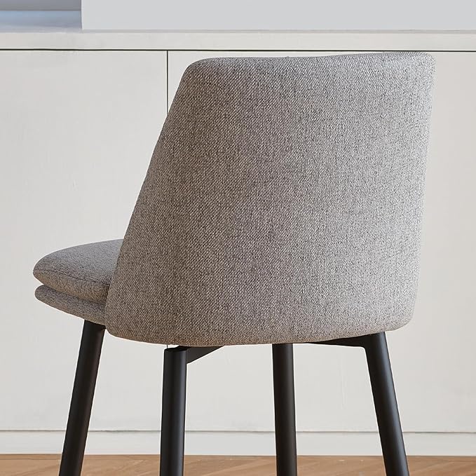 Grey Counter Height Bar Stools Set of 2, 26 Inch Seat Height with Back and Metal Legs, 360° Swivel Upholstered Fabric Swivel Bar Stools
