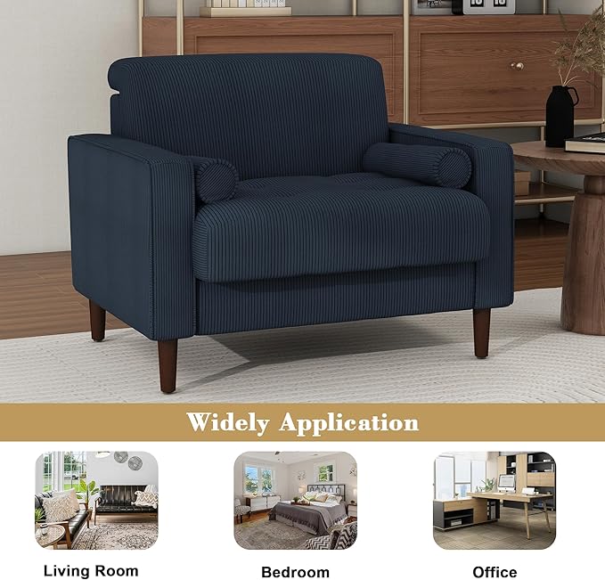 Oversized Accent Chair Set of 2, Corduroy Fabric Mid Century Modern Armchair with Large Seat for Living Room Bedroom Reading