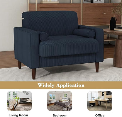 Oversized Accent Chair Set of 2, Corduroy Fabric Mid Century Modern Armchair with Large Seat for Living Room Bedroom Reading