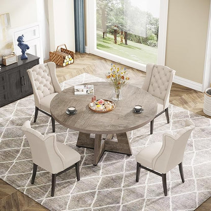 Tribesigns Farmhouse Dining Table, 47 Inch Round Dinner Table for 4 (Grey)