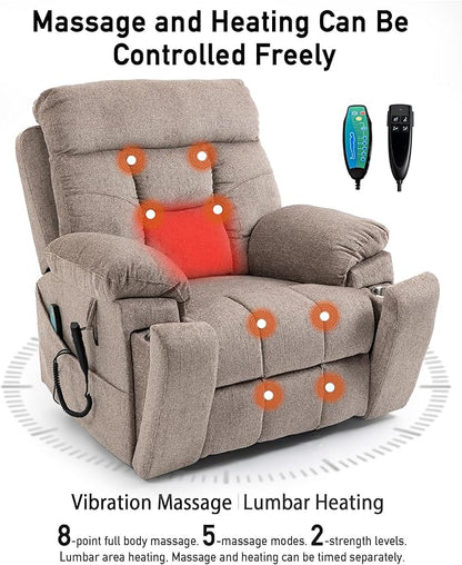 26in Extra Large Lazy Boy Recliner Chair for Tall Men Up to 6'2"/350lb Adjustment Power Lift Recliner Chair with Cupholder, Massage Chair Recliner with Lumbar Heating