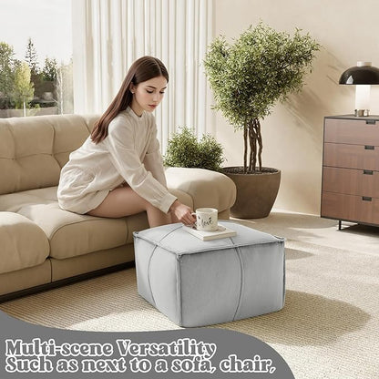 MeMoreCool Stuffed Round Pouf Ottoman Foot Rest, Floor Pouf Foot Stool with Soft Foam Chunk Filling, Small Round Ottoman Footstool Circle Footrest for Living Room