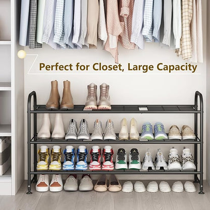 LINZINAR Shoe Rack 3 Tier Long Metal Shoe Organizer for Closet Entryway Black