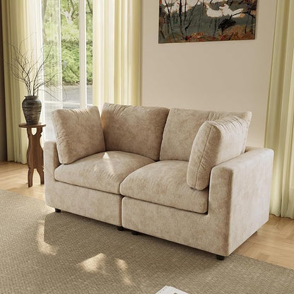 WJShome Sectional Couches for Living Room, 67 Inch Loveseat Sofa with Chenille Upholstery & Double Layer Cushions, Modern Apartment Size Modular Couch for Bedroom，Khaki