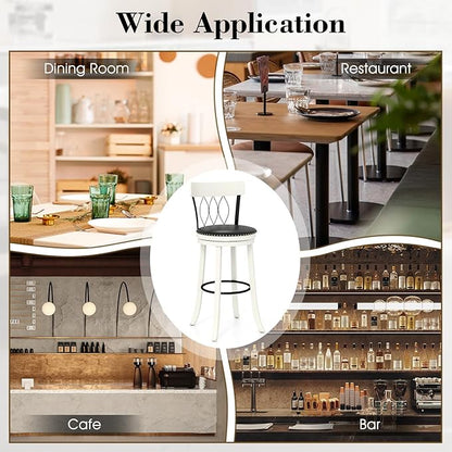COSTWAY Bar Stools Set of 2, 30” Seat Height Swivel Barstools with Ergonomic Backrest, Soft Cushion & Footrest, Rubber Wood Bar Height Bar Chairs Upholstered Dining Chairs for Kitchen Island