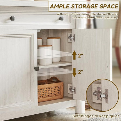 Farmhouse 59" Large Buffet Cabinet with Storage, White Sideboard Cabinets with 4 Doors and 2 Drawers, 32.1" Tall Wood Credenza Coffee Bar Console Kitchen Cabinet for Living Dining Room