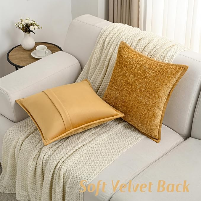FUTEI Tobacco Chenille Throw Pillow Covers 20x20 Inch Set of 2,Soft Cozy Bound Edge Design Cushion Case,Home Decor for Couch Bed Living Room