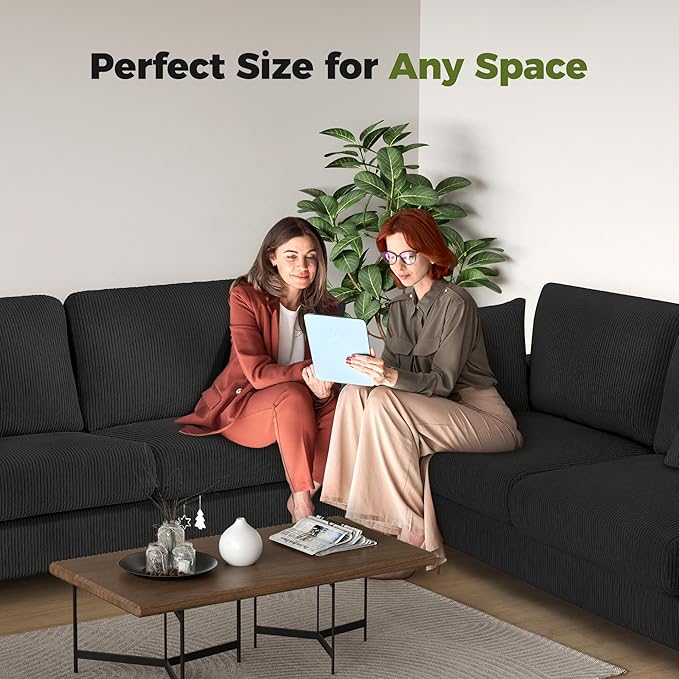 70in Corduroy Couch, Kidirect Sofa No Tool Assembly, Comfy Couches for Living Room 21in Deeper Seats, Corduroy Sofas for Living Room with 2 Pillows, Oversized Loveseat Sofa, Boho Love Seat Black Couch