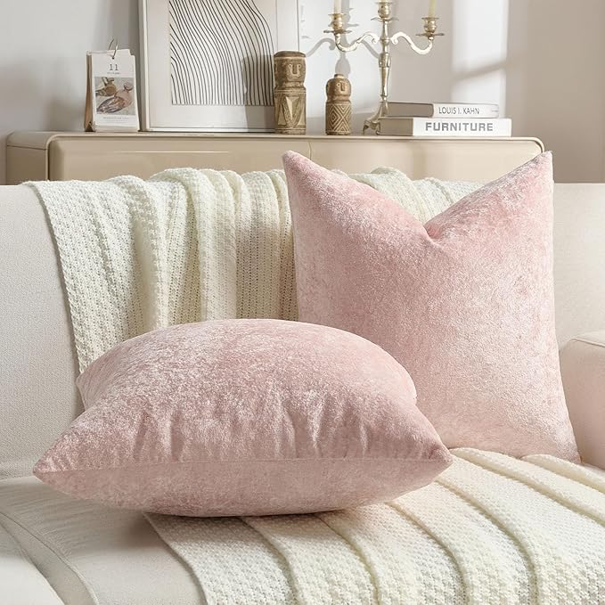 FUTEI Pink Flannel Throw Pillow Covers 26x26 Inch Set of 2,Soft Dimensional Textured Euro Pillow Shams,Modern Home Decor for Couch Living Room