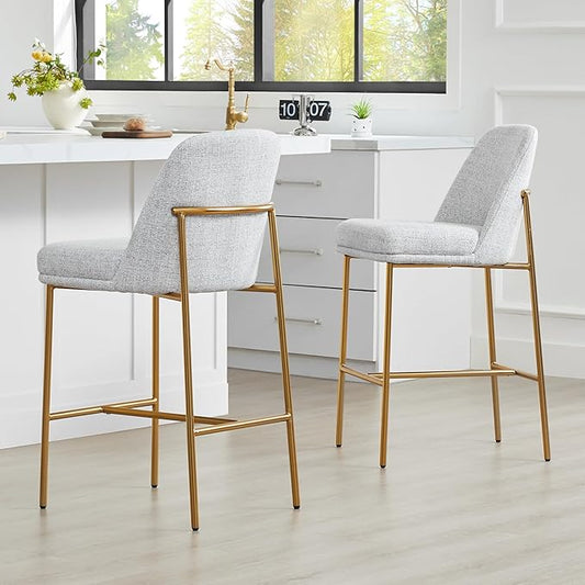 CHITA Counter Height Bar Stools Set of 2, FSC Certified Metal Barstools for Kitchen Island, 27" H Seat Height, Fabric, Light Grey (Multi-Colored)