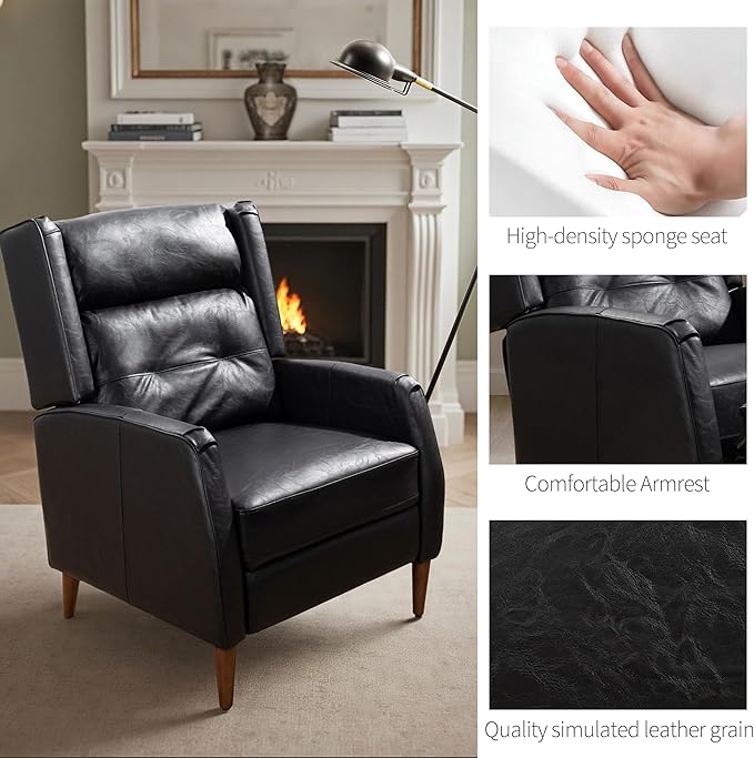 Art Leon Modern Accent Chair - Faux Leather Armchair with Ottoman Single Lounge Side Chair for Bedroom Living Room Mid Century Modern Chair with Adjustable Backrest, Black