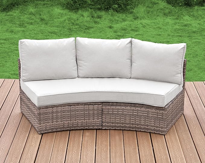 Patio Furniture Sets, 3 Piece Half-Moon Sectional Round Sofa Set, Outdoor Patio Furniture with Cushions for Beach, Pool, Balcony, Beige