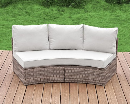 Patio Furniture Sets, 3 Piece Half-Moon Sectional Round Sofa Set, Outdoor Patio Furniture with Cushions for Beach, Pool, Balcony, Beige