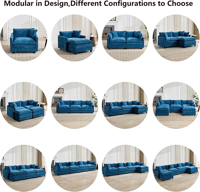 Aoowow Modular Sectional 2 Seater Cloud Sofa Couch for Living Room,78" Loveseat Couch with Deep Seat,Modern Chenille 2 Seat Sofas,Fluffy Small Couches for Bedroom,Small Spaces (Blue, 2 Seater)