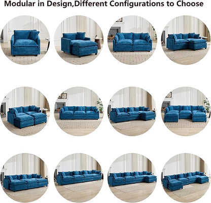 Aoowow Chenille Upholstered Accent Chair Oversized,Fluffy Single Cloud Sofa Chairs with Deep Seat,Modern Large Reading Arm Chair with Throw Pillow for Living Room,Bedroom (Blue, Single Sofa Chair)