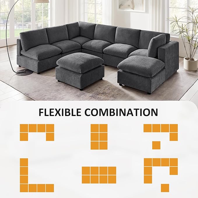 VANOMi Modular Sectional Sofa, Convertible Sofa Couch Modular Sofa with Ottoman, Sectional Sofas for Living Room Small Apartments