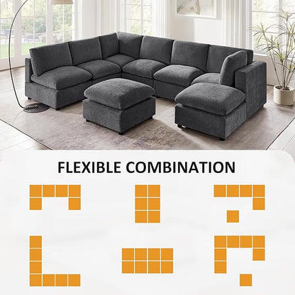 VANOMi Modular Sectional Sofa, Convertible Sofa Couch Modular Sofa with Ottoman, Sectional Sofas for Living Room Small Apartments