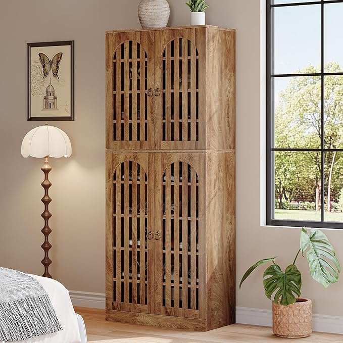 Tribesigns 70.86" Tall Shoe Storage Cabinet with Doors and Shelves, 9-Tier 27-36 Pairs Farmhouse Shoe Organizer Rack for Entryway Hallway Living Room, Closet, Brown