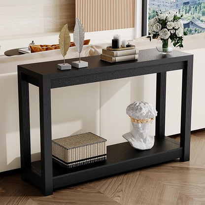 47" Entryway Table, Long Narrow Console Table with Shelves, Farmhouse Wood Sofa Table Behind Couch, Rustic Entry Table for Hallway, Living Room or Foyer, Black