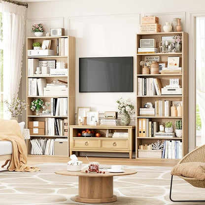 FOTOSOK 70.8" Tall Bookcase Shelf, 6 Tier Wide Bookshelf with Storage, Billy Bookcase Set of 2, Large Bookshelf for Living Room, Home Office,Light Oak