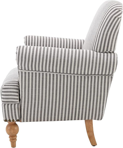chairus Linen Accent Chair for Living Room Set of 2 Upholstered Mid Century Modern Single Sofa Chair with Solid Wood Legs Comfy Reading Armchair for Bedroom/Office Room/Recption/Lounge, Black Stripe
