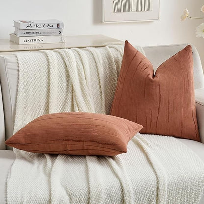 FUTEI Rust Chenille Decorative Throw Pillow Covers 26x26 Inch Set of 2,Soft Embossed Striped Textured Euro Pillow Shams,Modern Home Decor for Couch Bed Living Room