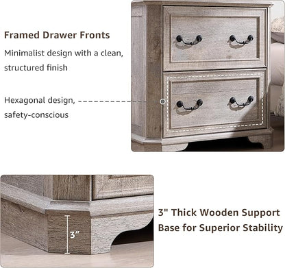 T4TREAM 2 Drawer File Cabinet-30 Wide Wooden Extended Desktop, Farmhouse Filing Cabinet with Smooth Rails, Holds Letter/Legal/A4, Hexagonal Design & Framed Drawer Fronts, Light Rustic Oak