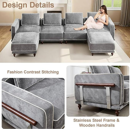 35" Square Ottoman for Modular Couch Sectional Sofa,Movable Footstool with Wooden Legs for Living Room Bedroom,Comfy Thicked Cushion Upholstered Foot Rest,Light Grey