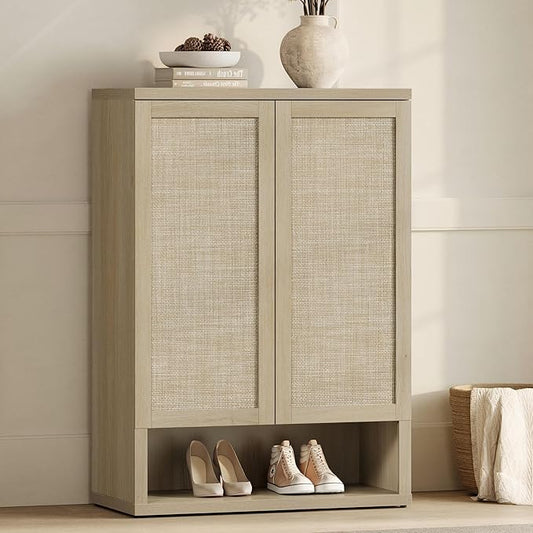 SICOTAS Rattan Shoe Storage Cabinet - Modular Shoe Cabinets with Door Tall Large Shoe Cabinet Storage for Entryway - 31.2" Wide Modular Cabinet for Hallway, Living Room