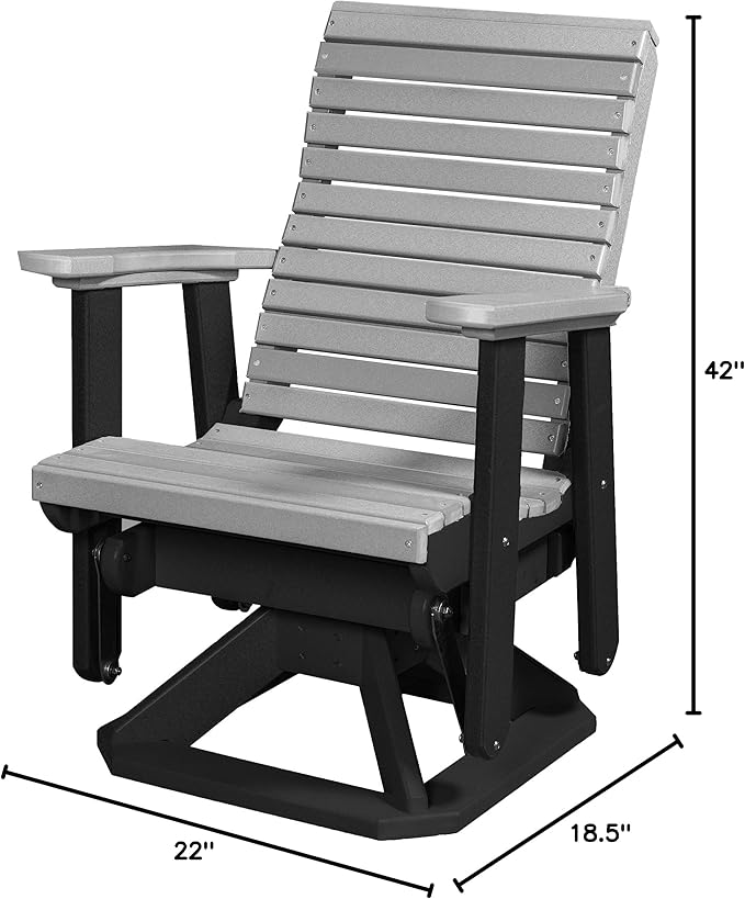 DutchCrafters Modern Horizontal Slat High Back Poly Glider Chair Outdoor Patio Furniture (Black & Light Gray)