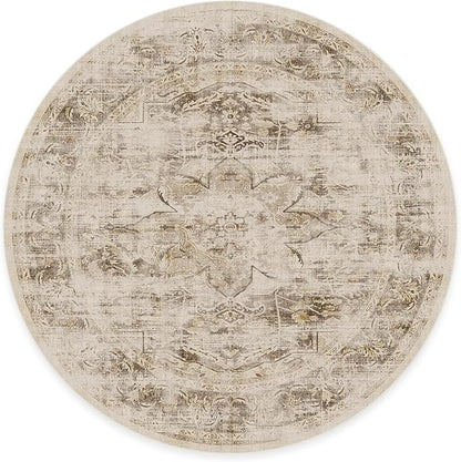 RUGGABLE Washable Vintage Area Rug – Sarrah Hazel 8 ft Round, Stain-Resistant, Non-Slip – Large Machine Washable Rugs for Living Room, Bedroom, Hallway, Entryway & Office–with Standard Pad