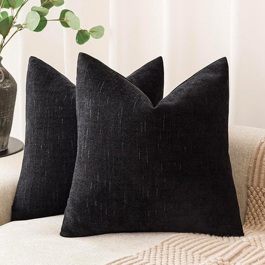 Foindtower Pack of 2 Soft Textured Throw Decorative Pillow Covers Square Accent Solid Cushion Cover Cozy Farmhouse Pillow Case with Zipper for Couch Sofa Bedroom Living Room 18x18 Inch, Black