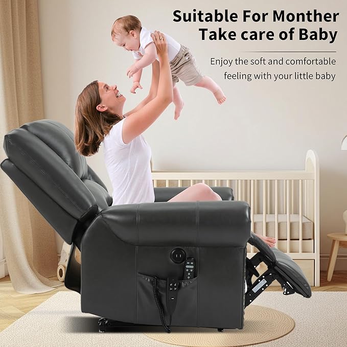 Recliner Chairs for Adults, Oversized Bedroom Chair with Massage, Sofa Chair Home Theater Seating with Lumbar Support, Lift Chair for Elderly, Nursery Chair for Living Room (Breathable Leather)