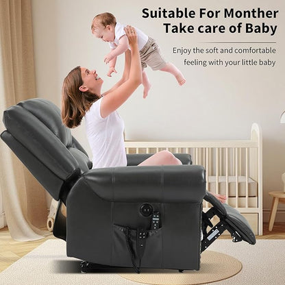 Recliner Chairs for Adults, Oversized Bedroom Chair with Massage, Sofa Chair Home Theater Seating with Lumbar Support, Lift Chair for Elderly, Nursery Chair for Living Room (Breathable Leather)
