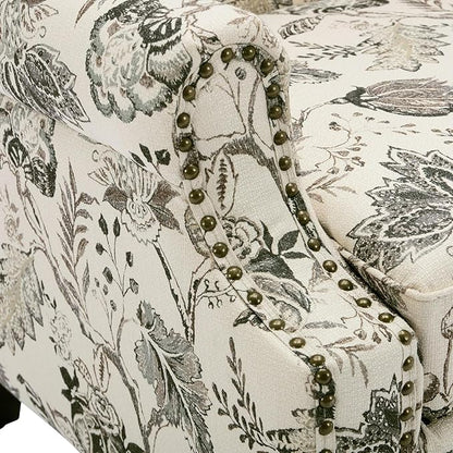 UIXE High Back Floral Accent Chairs Set of 2, Fabric Upholstered Armchair for Living Room, Retro Printed Wingback Arm Chair Nailhead Trim Single Sofa Bedroom Reading Seat - Beige Plants