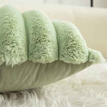 Neelvin Green Faux Fur Cozy Soft Striped Decorative Throw Pillow Covers 22x22 inch Set of 2,Velvet Pillowcase Cushion Case for Sofa Couch