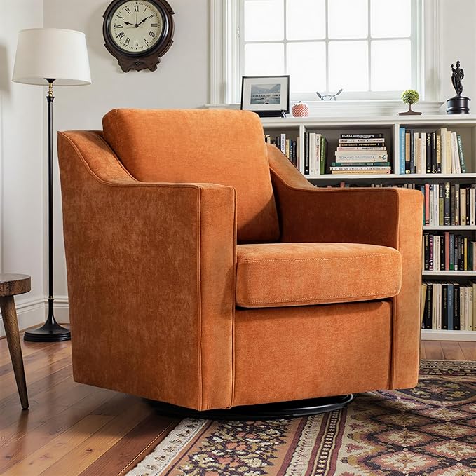 Pia Ricco Set of 2 Oversized Modern Striped Fabric Swivel Accent Chairs with Removable Covers, Living Room Reception Set