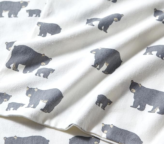 Eddie Bauer - Flannel Sheets Queen Size, Anti-Pilling & Wrinkle Resistant Cotton, Touchably Soft for All-Season Comfort - Bed Sheets with Matching Pillowcases & Fitted Sheet (Bear Family Grey)