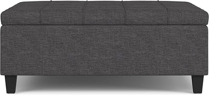 SIMPLIHOME Harrison Large Coffee Table Storage Ottoman - 40 inch Wide Upholstered Linen Look Fabric Square Lift-Top Ottoman in Slate Grey, Transitional Bench for Living Room with Sturdy Base