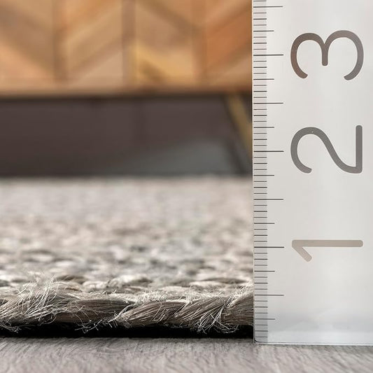 nuLOOM 9x12 Rigo Jute Hand Woven Area Rug, Grey, Solid Farmhouse Design, Natural Fiber, For Bedroom, Living Room, Dining Room, Hallway, Office, Kitchen, Entryway