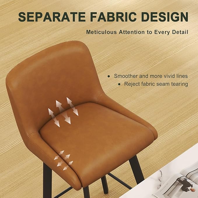 Swivel Counter Height Bar Stools Set of 3, 30''H Upholstered Barstools with Backs, Modern Bar Stool Chairs for Kitchen Island, Metal Legs, Faux Leather, Whiskey Brown Stools Counter Chair