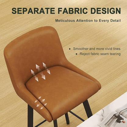 Swivel Counter Height Bar Stools Set of 3, 30''H Upholstered Barstools with Backs, Modern Bar Stool Chairs for Kitchen Island, Metal Legs, Faux Leather, Whiskey Brown Stools Counter Chair