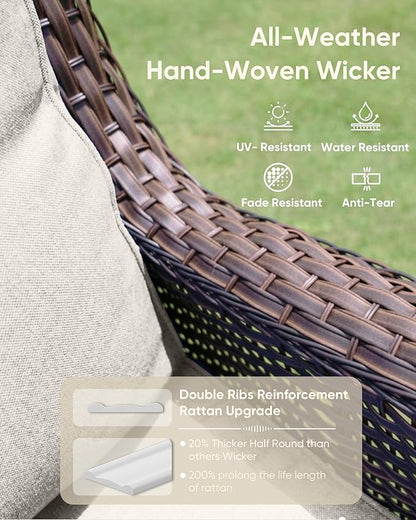 HUMMUH 4 Piece Outdoor Patio Furniture Set Wicker Conversation Bistro Set Swivel Rocker Chairs with 2pcs Ottomans for Backyard, Porch, Balcony